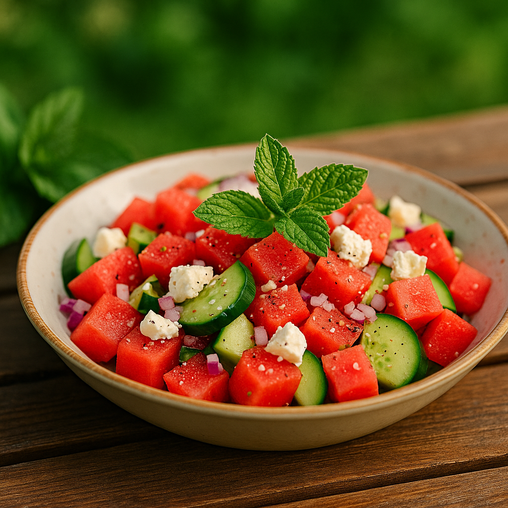 Wassermelonen-Feta-Salat – frischer Sommersalat mit Minze