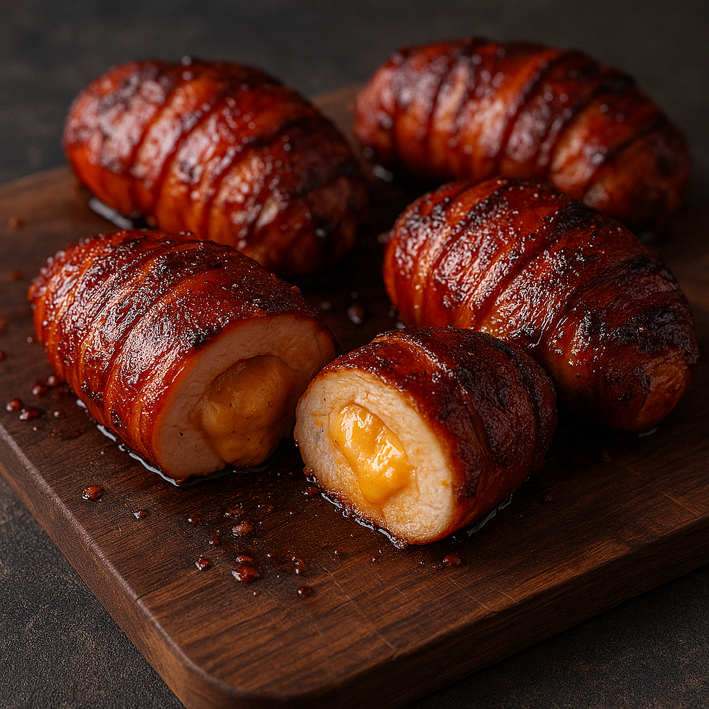 BBQ Chicken Bombs – mit Cheddar gefüllt & Bacon umwickelt
