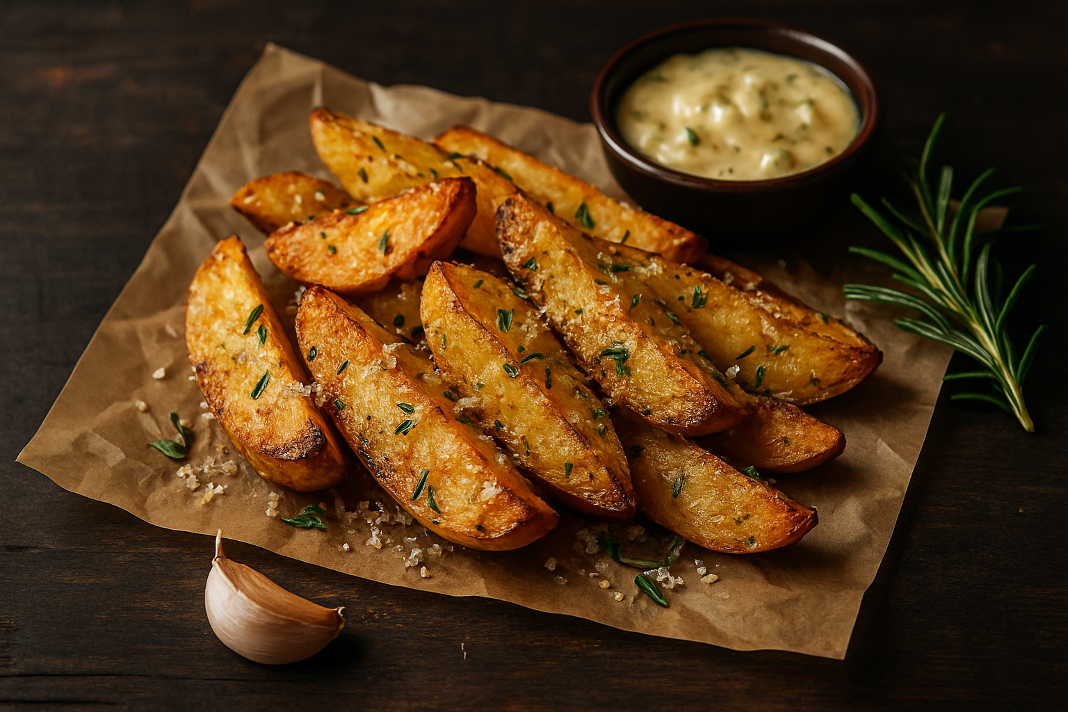 Knoblauch-Parmesan Kartoffelecken aus der Heißluftfritteuse – knusprig & würzig!