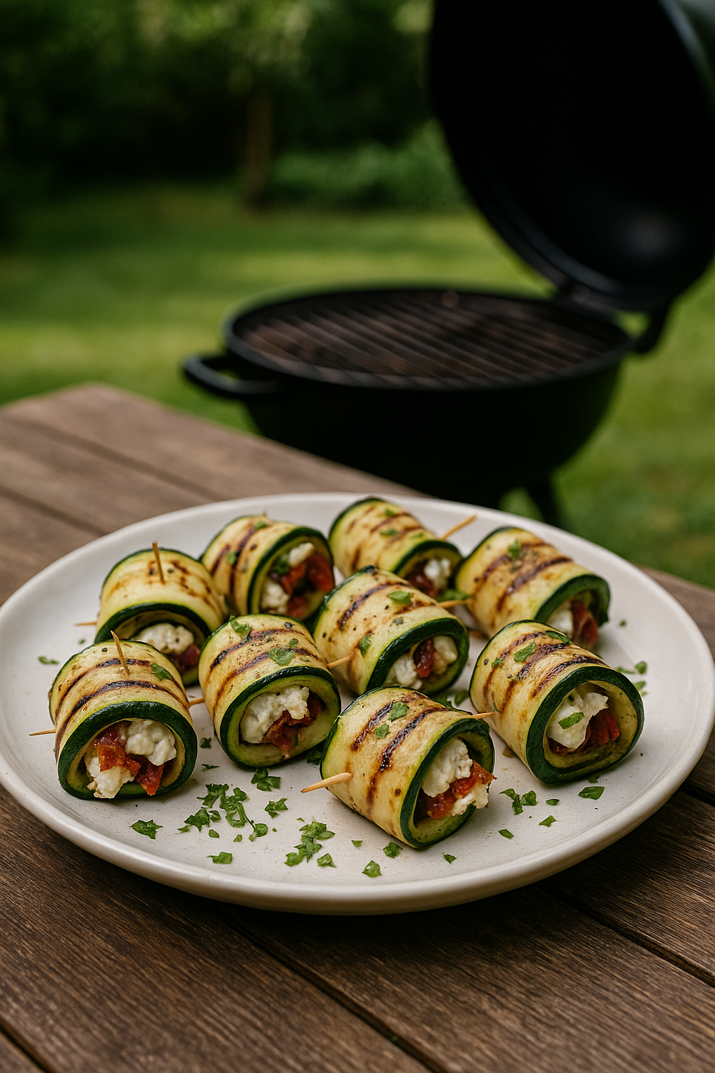 Zucchini Röllchen vom Grill Rezept – mit Basilikum & Ricotta