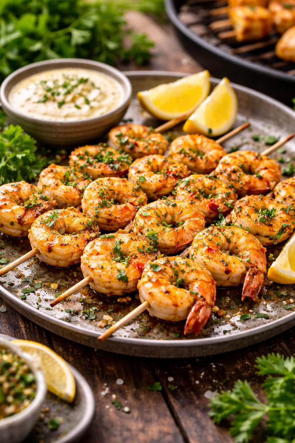 Garnelenspieße vom Grill – saftig mit Knoblauch & Zitrone